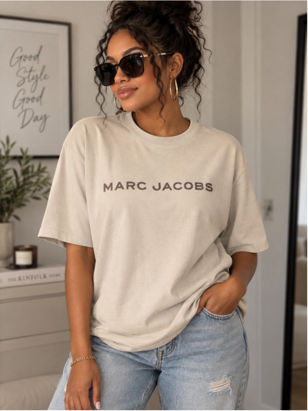Marc Jacobs The Big T-Shirt Oversized Logo Tee O/S Cream Beige 100% Cotton